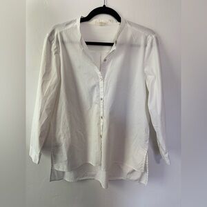 EILEEN FISHER Organic Cotton White Collarless Tunic Shirt
